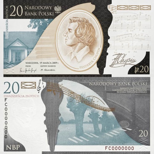 20 Zlotych 2009 Poľsko UNC Fryderyk Chopin séria FC