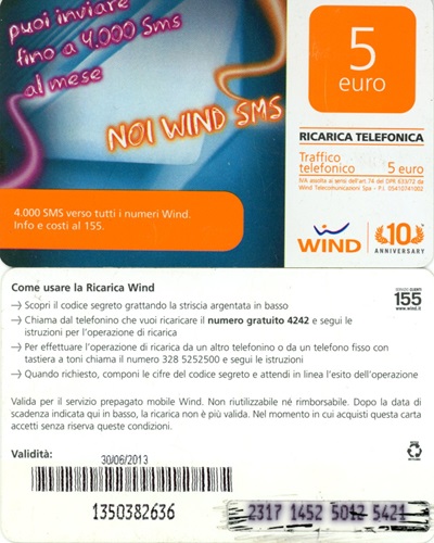 Tel.Karta, Taliansko, Mobile Italy, Noi Wind SMS