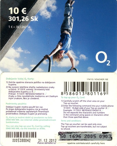 Tel.Karta, Slovensko, O2, 10€ (301,26 Sk)