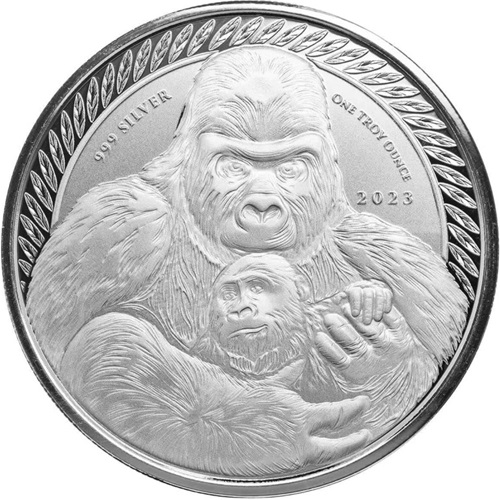 500 Francs 2023 Kongo BU 1 Oz Ag, Silverback Gorilla