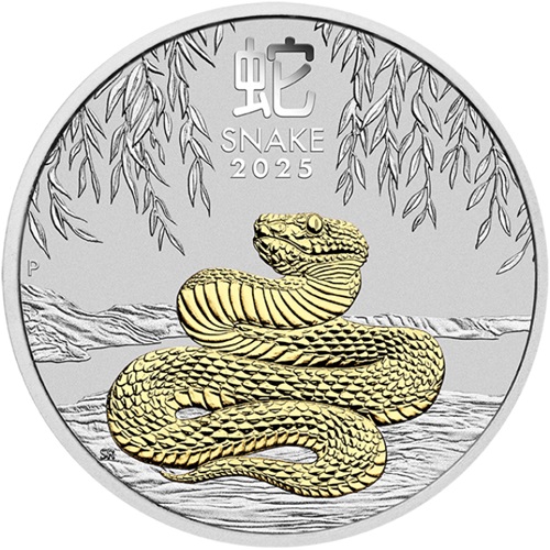 Dollar 2025 Austrália BU pozlátená 1 Oz Ag Lunar III. - Year of the Snake