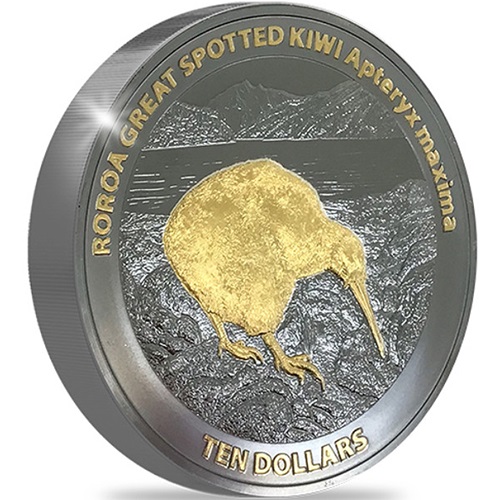 10 Dollars 2024 Nový Zéland PROOF Gilded 5 Oz Ag Kiwi