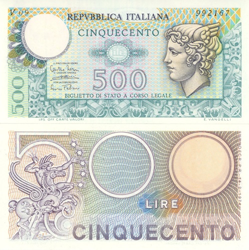 500 Lire 1974 Taliansko UNC séria V09