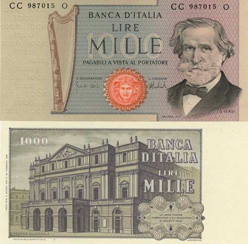 1000 Lire 1975 Taliansko UNC, Giuseppe Verdi séria CC*O