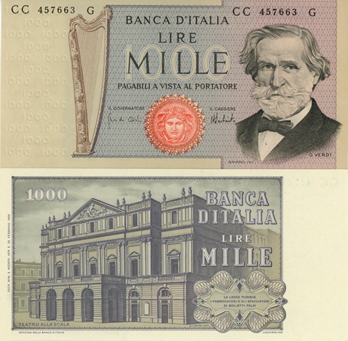 1000 Lire 1975 Taliansko UNC, Giuseppe Verdi séria CC*G