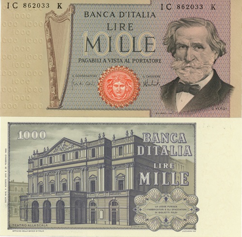 1000 Lire 1975 Taliansko UNC, Giuseppe Verdi, séria IC*K