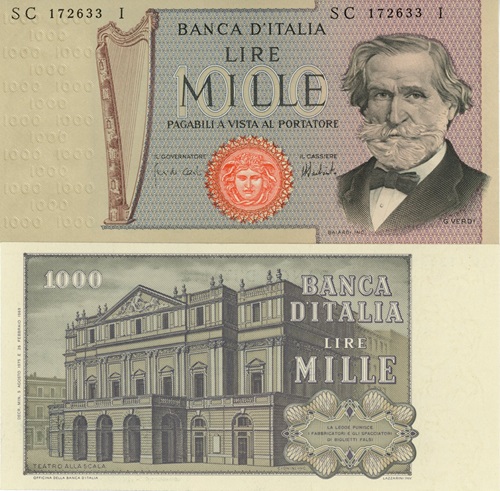 1000 Lire 1975 Taliansko UNC, Giuseppe Verdi, séria SC*I