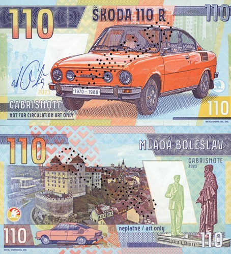 110 R Škoda 2023 UNC perforácia CANCELED s podpisom autora