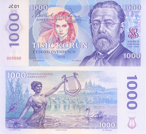 1000 Korún 2024 UNC, Bedřich Smetana séria JČ01 anulát