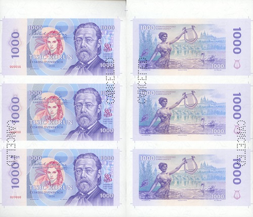 Arch 3 x 1000 Korún 2024 UNC, Bedřich Smetana anulát perforácia CANCELED