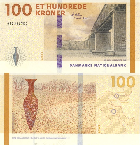 100 Kroner 2020 Dánsko UNC séria E5