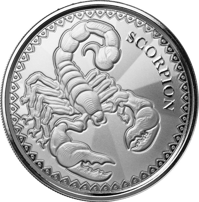 500 Francs 2022 Čad BU 1 Oz Ag, Scorpion