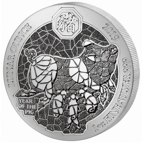 50 Amafaranga 2019 Rwanda BU 1 Oz Ag, Lunar - Year of the Pig