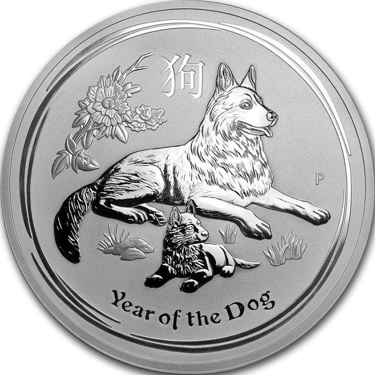 10 Dollars 2018 Austrália BU 10 Oz Ag, Lunar : Year of the Dog